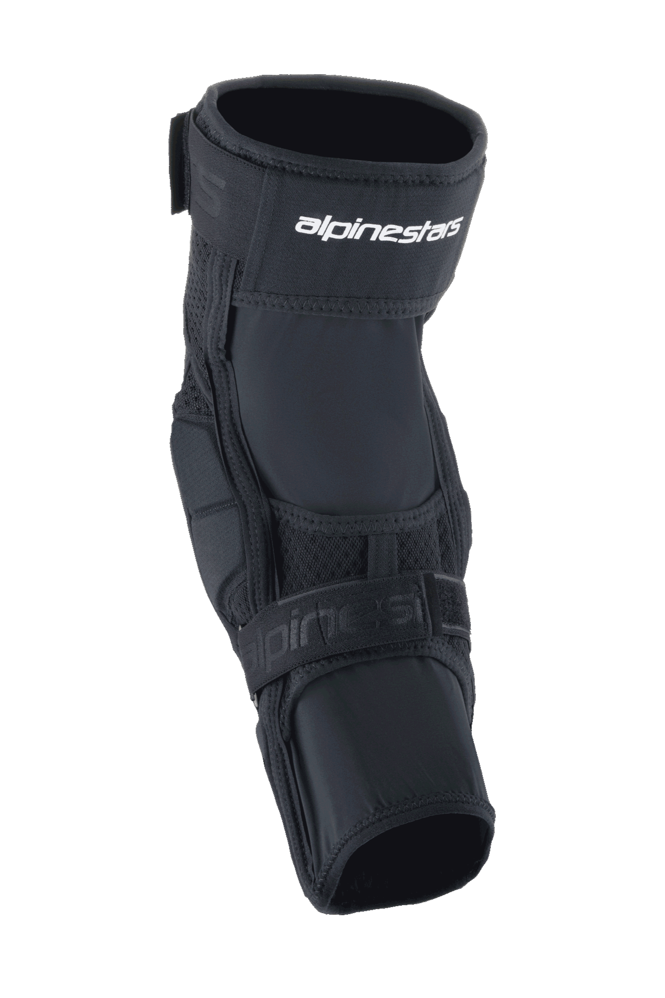 Alpinestars A-Impact Plasma Elite knæbeskytter, knæbeskytter til cykling, sort og hvid, med dobbelt strop-lukkesystem med hvidt Alpinestars-logo, mesh-paneler og et ergonomisk, forbuet design til MTB-beskyttelse