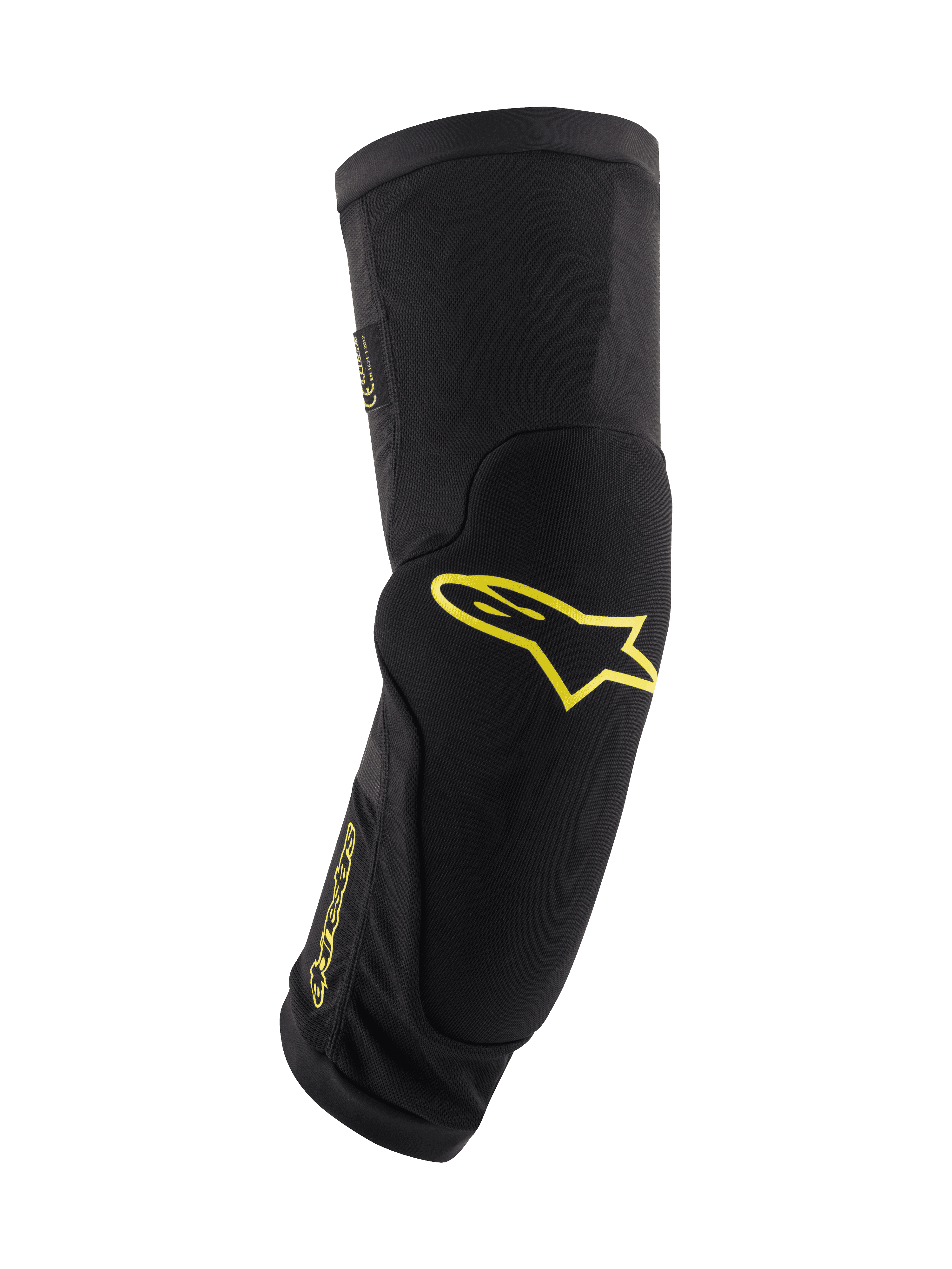 Alpinestars Paragon Plus knæbeskyttere, sort med Acid Yellow-logoer, MTB-beskyttelsesudstyr, rørformet slip-on ærme med integreret polstring, åndbart mesh og slidstærkt tekstureret stof