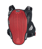 Alpinestars A-6 Plasma brystbeskytter, set bagfra, rød struktureret Nucleon PLASMA-rygplade med sorte sidevinger og justerbare stropper, MTB gravity-beskyttelsesudstyr i Black Anthracite Red