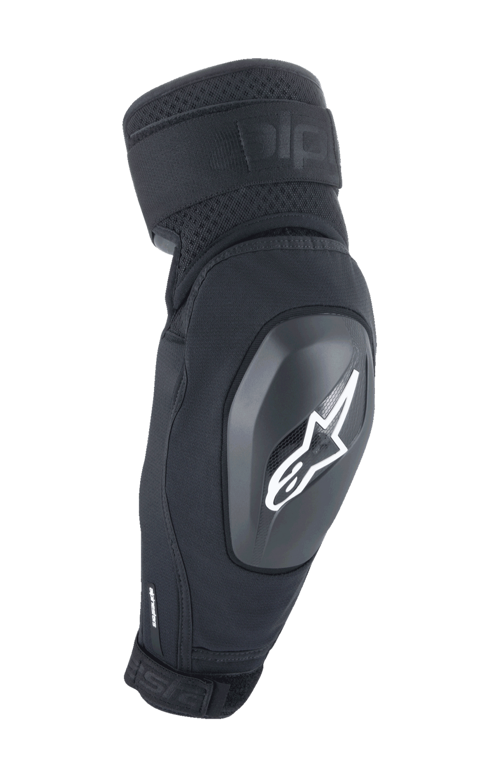 Alpinestars A-Impact Plasma Elite Shield albuebeskytter, sort med hvidt stjernelogo, TPU hård skal-beskyttelse med dobbelte justerbare stropper, mesh-ventilation, ergonomisk forbuet design, MTB mountainbike beskyttelsesudstyr