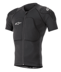 Alpinestars Paragon Lite Protection Jacket Short Sleeve, sort, MTB mountainbike-kropsbeskyttelse med integreret skulder- og brystpolstring, lynlås foran, åndbart mesh-stof, hvide Alpinestars-logoer, tætsiddende design til trailkørsel
