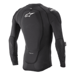Alpinestars Paragon Lite Beskyttelsesjakke - langærmet, sort, set bagfra med integreret rygbeskytter og hvidt Astar-logo, åndbar mesh-konstruktion med albue- og skulderbeskyttelse, letvægts MTB-beskyttelsesudstyr