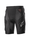 Alpinestars Vector Tech Shorts, sorte beskyttelsesshorts til cykling, polstret kompressionsdesign med røde mesh-paneler, hvidt stjernelogo på låret, letvægts stræk-mesh med EVA-skumbeskyttelse, MTB- og downhill-udstyr