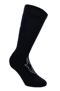 Alpinestars A-Dura Thermal Socks, sorte cykelsokker med gråt Astars-logo, mellemlang længde med ribbet kant, glat termisk strækmateriale til vinter MTB-kørsel