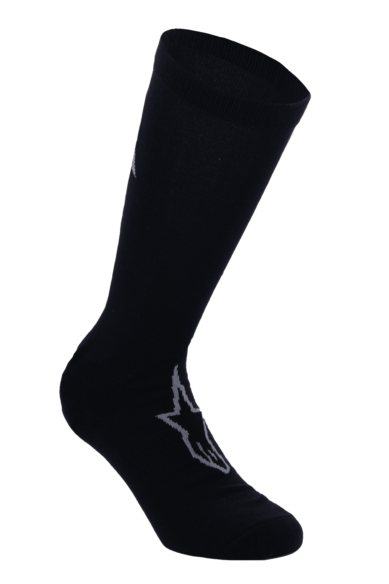 Alpinestars A-Dura Thermal Socks, sorte cykelsokker med gråt Astars-logo, mellemlang længde med ribbet kant, glat termisk strækmateriale til vinter MTB-kørsel
