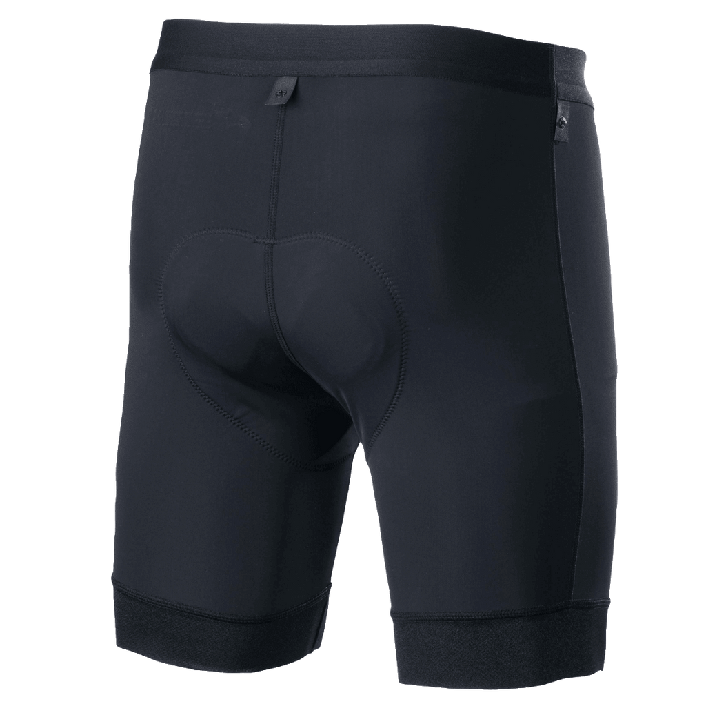 Alpinestars Alps Inner Shorts, indershorts til cykling, sort, set bagfra med integreret chamois-polstring, elastisk taljebånd og ergonomisk kompressionspasform til mountainbike