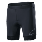Alpinestars Alps Inner Shorts, sorte cykel-indershorts, integreret polstret siddeområde, elastisk taljebånd, reflekterende Astars-logo på venstre ben, strækbart syntetisk materiale, fugttransporterende komfort