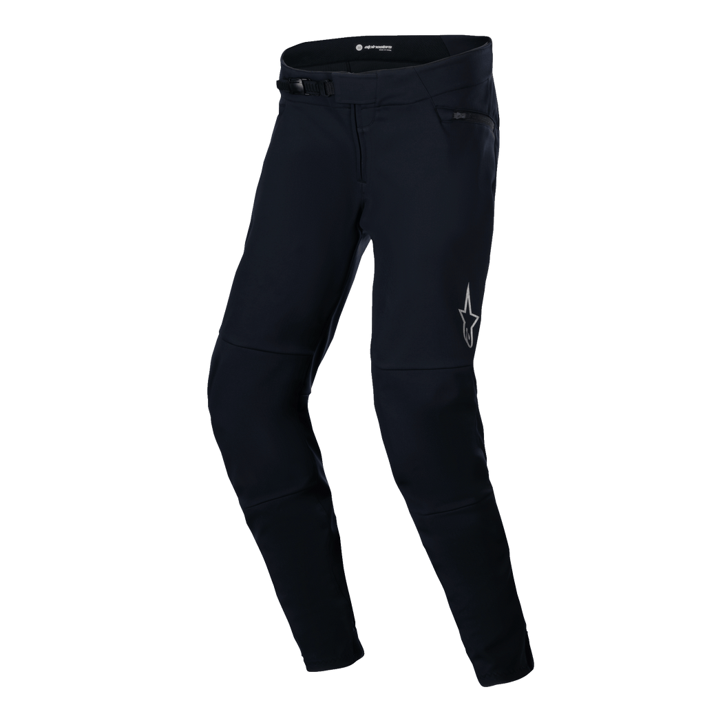 Alpinestars A-Dura Thermal Pant, MTB-bukser, sort, med en robust nylonskal, skraldelukningssystem, reflekterende stjernelogo på venstre lår og en anatomisk, forbuet form for komfort under off-road kørsel.