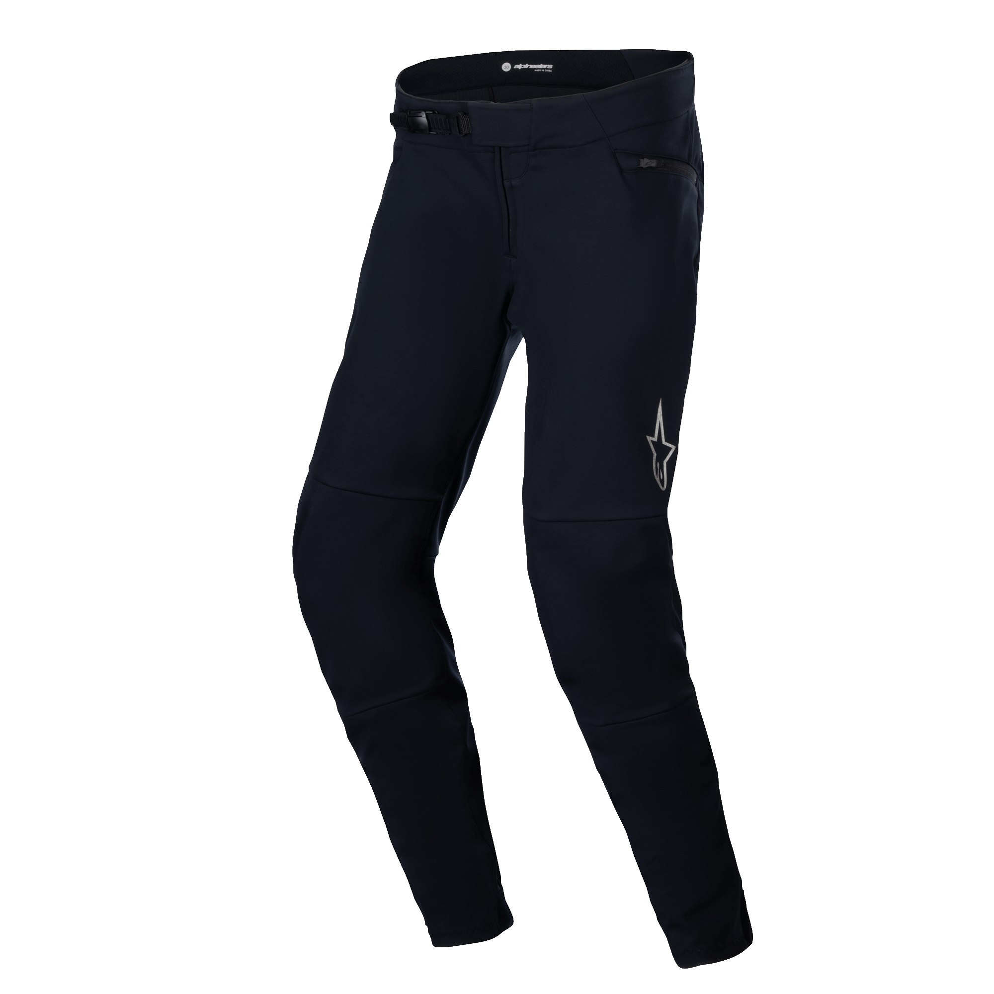 Alpinestars A-Dura Thermal Pant, MTB-bukser, sort, med en robust nylonskal, skraldelukningssystem, reflekterende stjernelogo på venstre lår og en anatomisk, forbuet form for komfort under off-road kørsel.