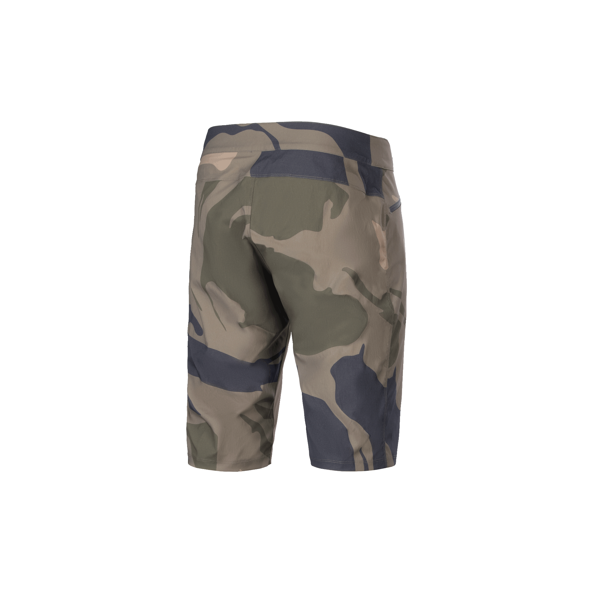 Alpinestars A-Dura Camo Liner Shorts, herre mountainbike-shorts, brun og camouflage, bagside med slidstærkt 2-vejs strækstof og lynlåslommer