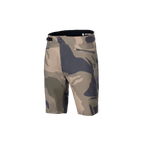 Alpinestars A-Dura Camo Liner Shorts, herre MTB-shorts, brun og camouflage, holdbart 2-vejs stretchstof med lynlåslommer og justerbar talje