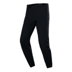 Alpinestars A-Dura vandtætte bukser, MTB-cykelbukser, sorte, teknisk slim-fit design med lynlåslommer i siderne og ratchet-spænde i taljen, glat vandtæt stof, minimalistisk performance-udstyr til mountainbiking