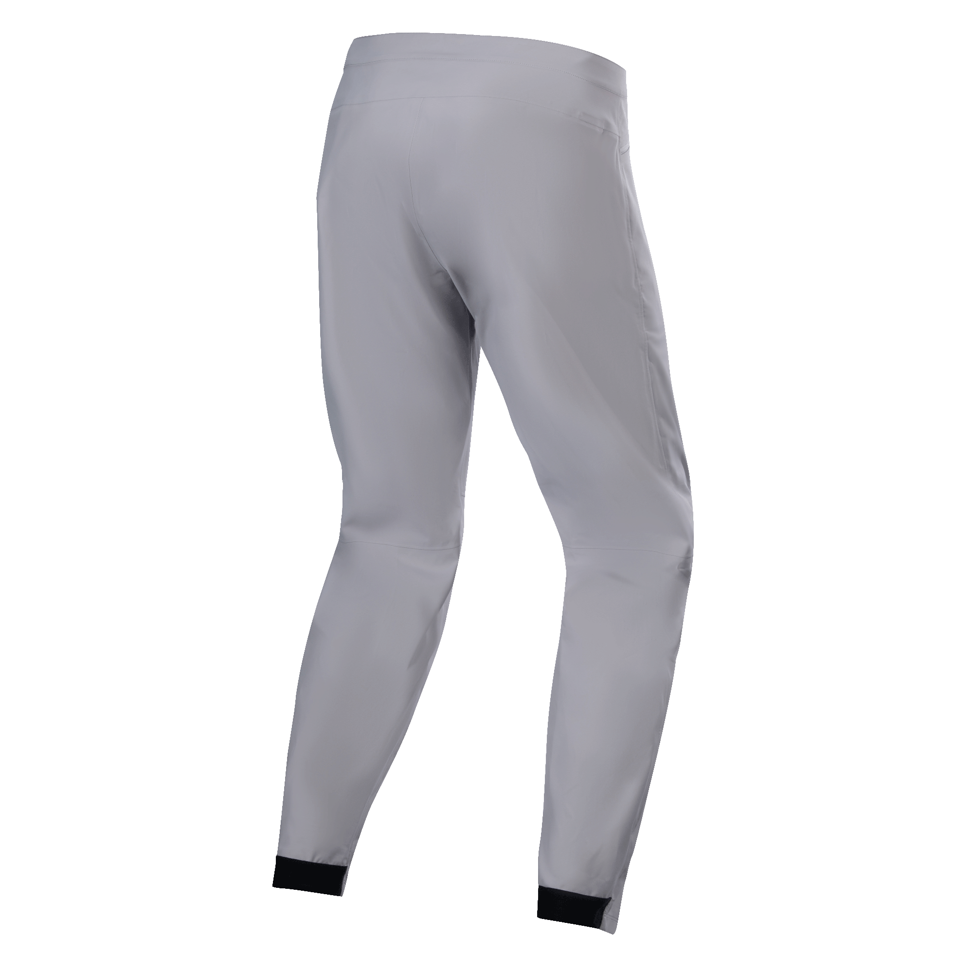 Alpinestars A-Dura Vandtætte Bukser, MTB-bukser, titaniumgrå, set bagfra, med tilspidsede ben og sorte elastiske manchetter, minimalistisk teknisk design til mountainbike