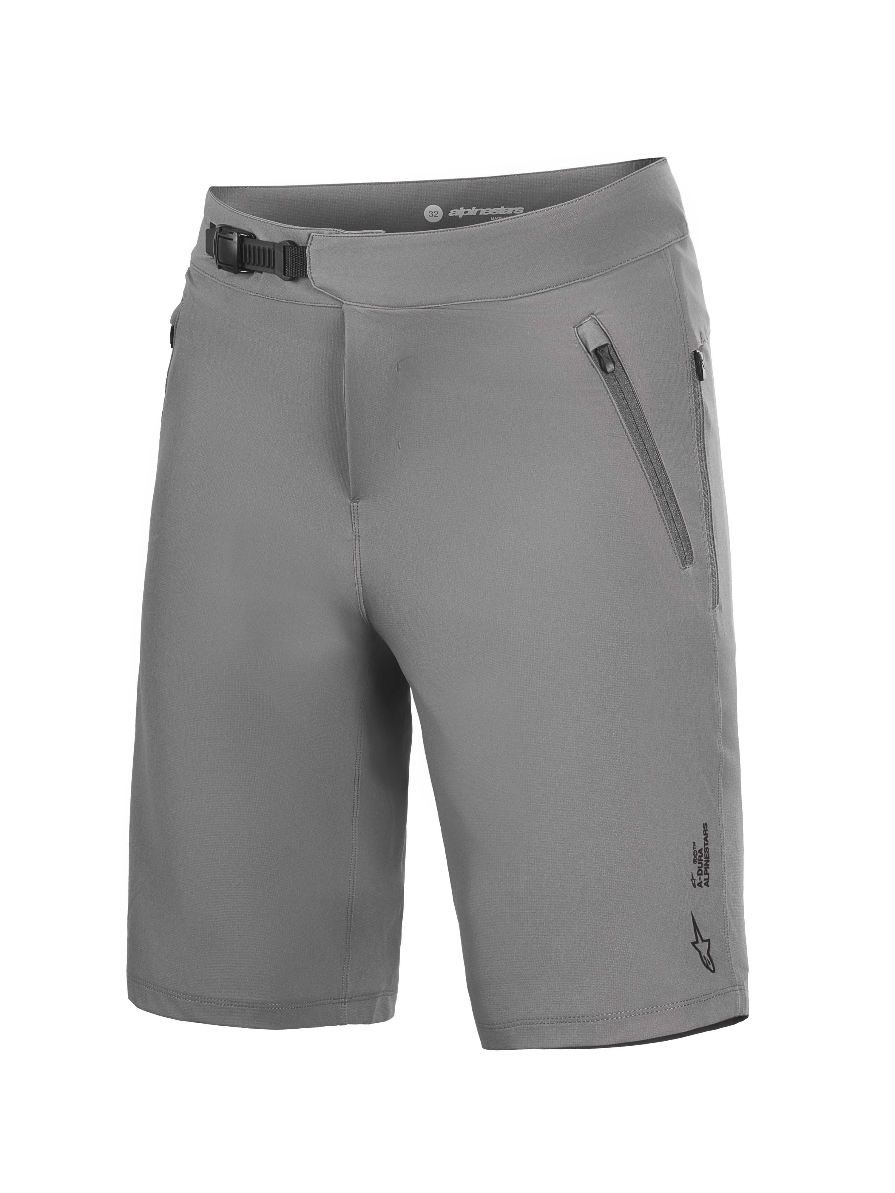 Grå A-Dura Ride MTB-shorts i 4-vejs stræk med skraldelukning og lynlåslommer, ideelle til mountainbike.