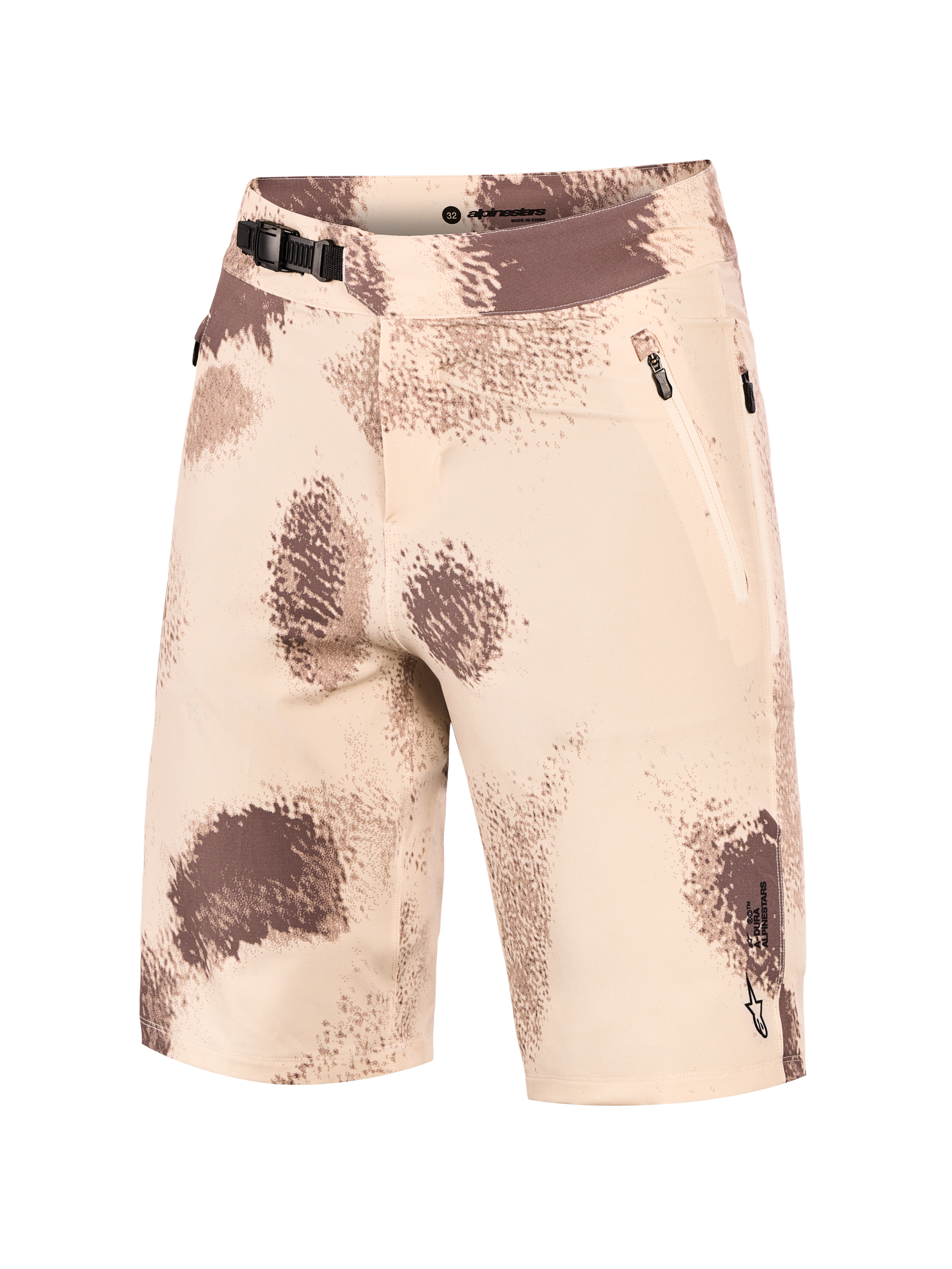 Sand camo A-Dura Ride Shorts, MTB-shorts med skraldelukning, lynlåslommer og slidstærkt 4-vejs strækstof.