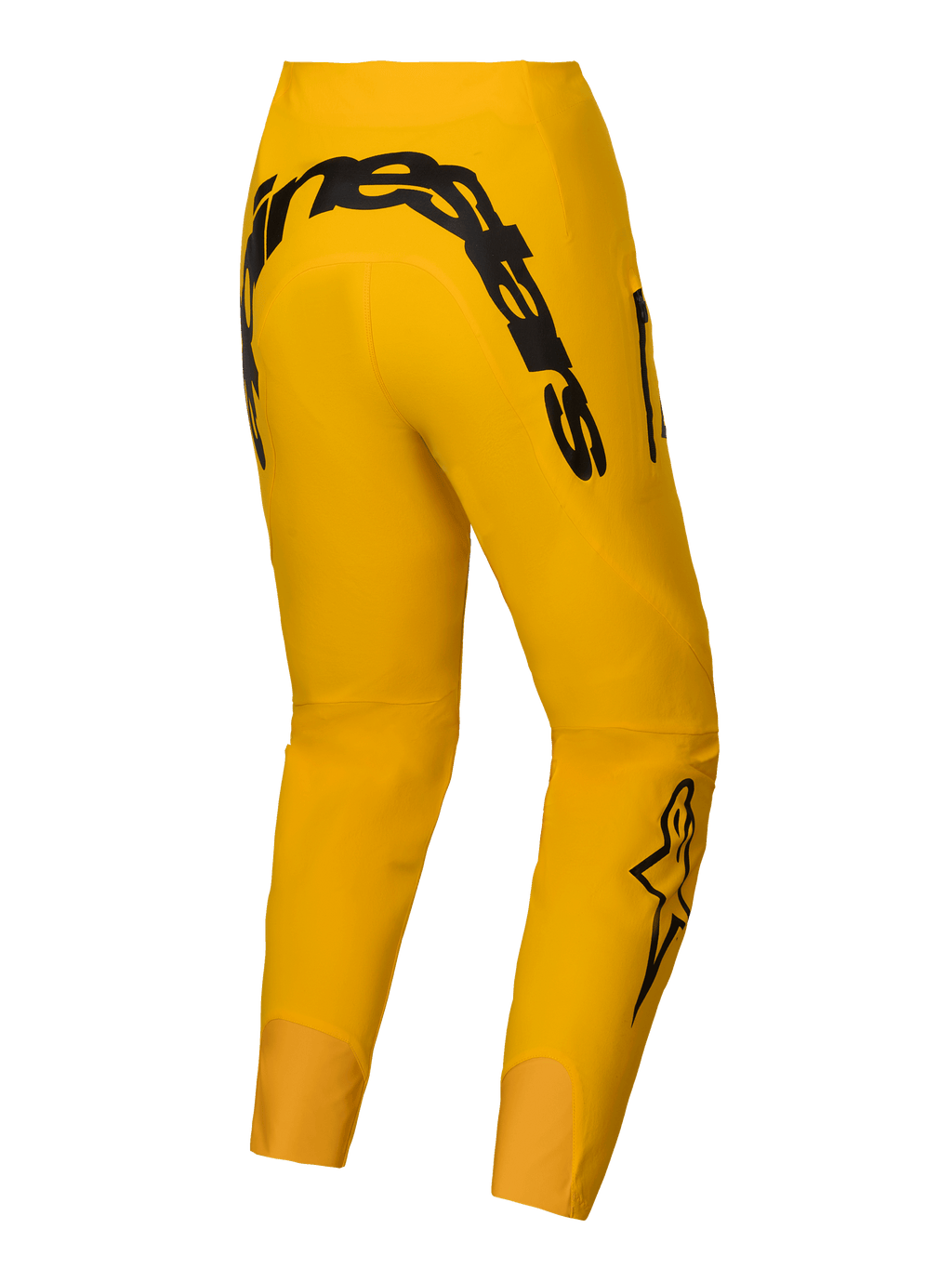 Alpinestars Begrænset Udgave A-Supra Melt Gold Bukser, mørkegule MTB-bukser til herre set bagfra med sort MX-inspireret Alpinestars-ordmærke på bagstykket og 4-vejs superstrækstof
