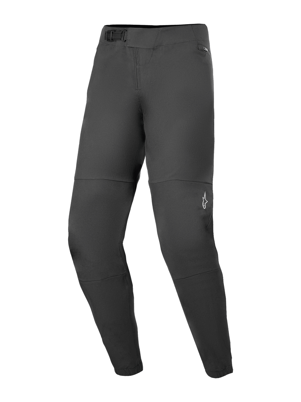 Alpinestars A-Dura Elite bukser, mountainbike-bukser, sorte, med skraldelukkesystem foran, lynlåslommer med mesh-for og elastiske manchetter, lille hvidt Alpinestars-logo på venstre ben, holdbart design i Cordura-stof til off-road cykling.