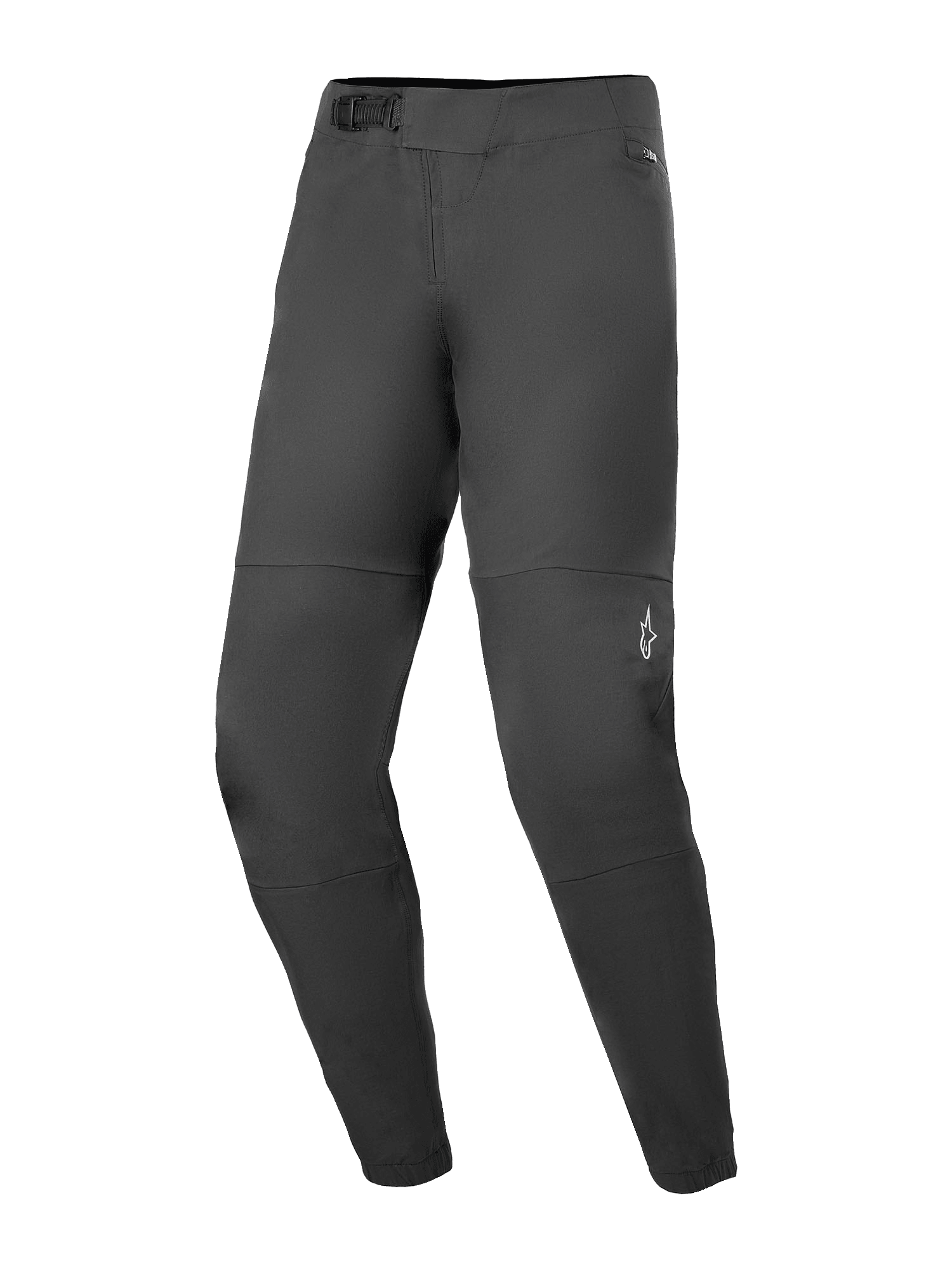 Alpinestars A-Dura Elite bukser, mountainbike-bukser, sorte, med skraldelukkesystem foran, lynlåslommer med mesh-for og elastiske manchetter, lille hvidt Alpinestars-logo på venstre ben, holdbart design i Cordura-stof til off-road cykling.