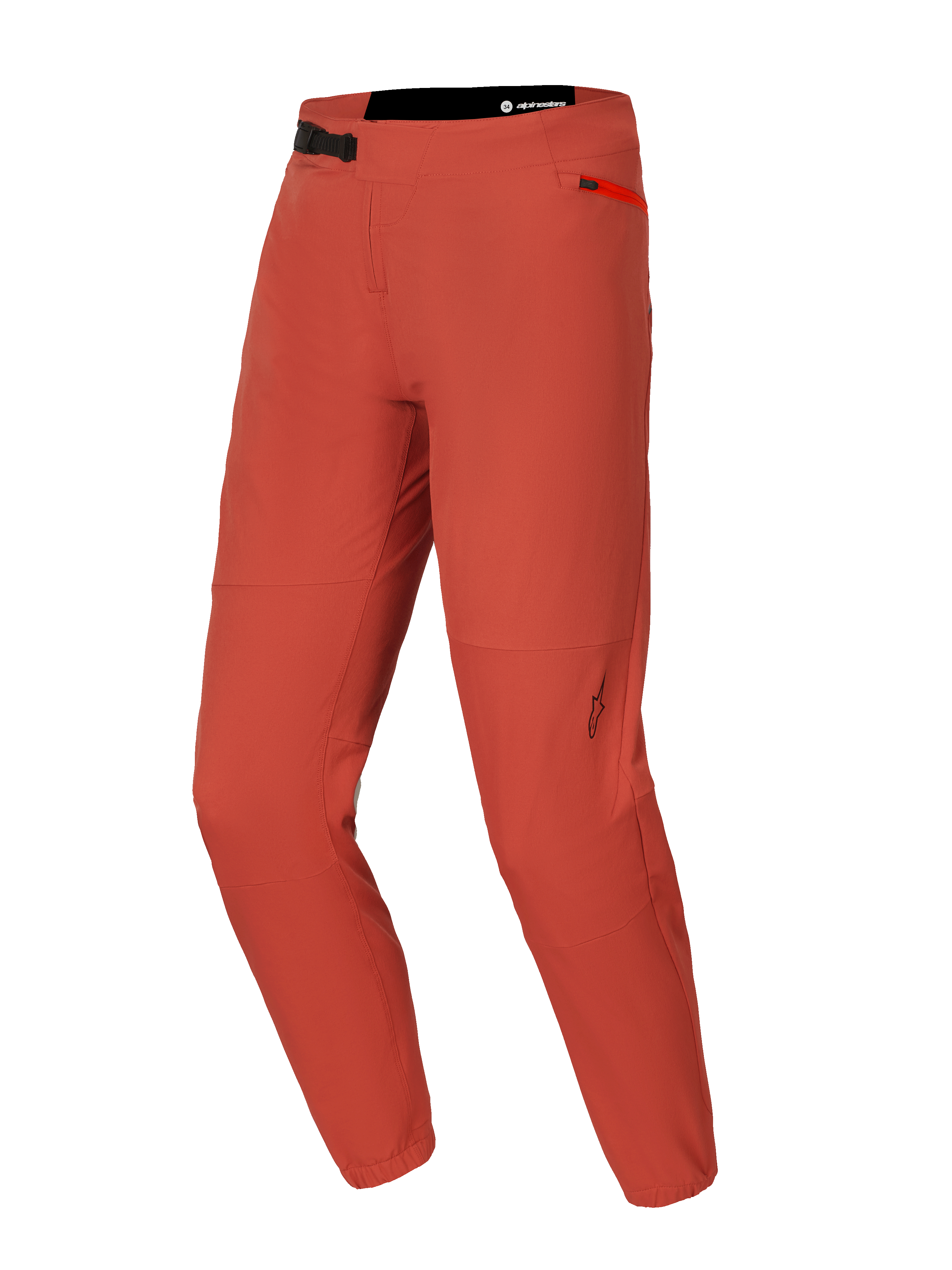 Alpinestars A-Dura Elite bukser, MTB mountainbikebukser, mørkeorange, med 4-vejs stretch Cordura-stof, ratchet-lukning foran i taljen, sidelomme med lynlås og elastiske manchetter ved anklerne
