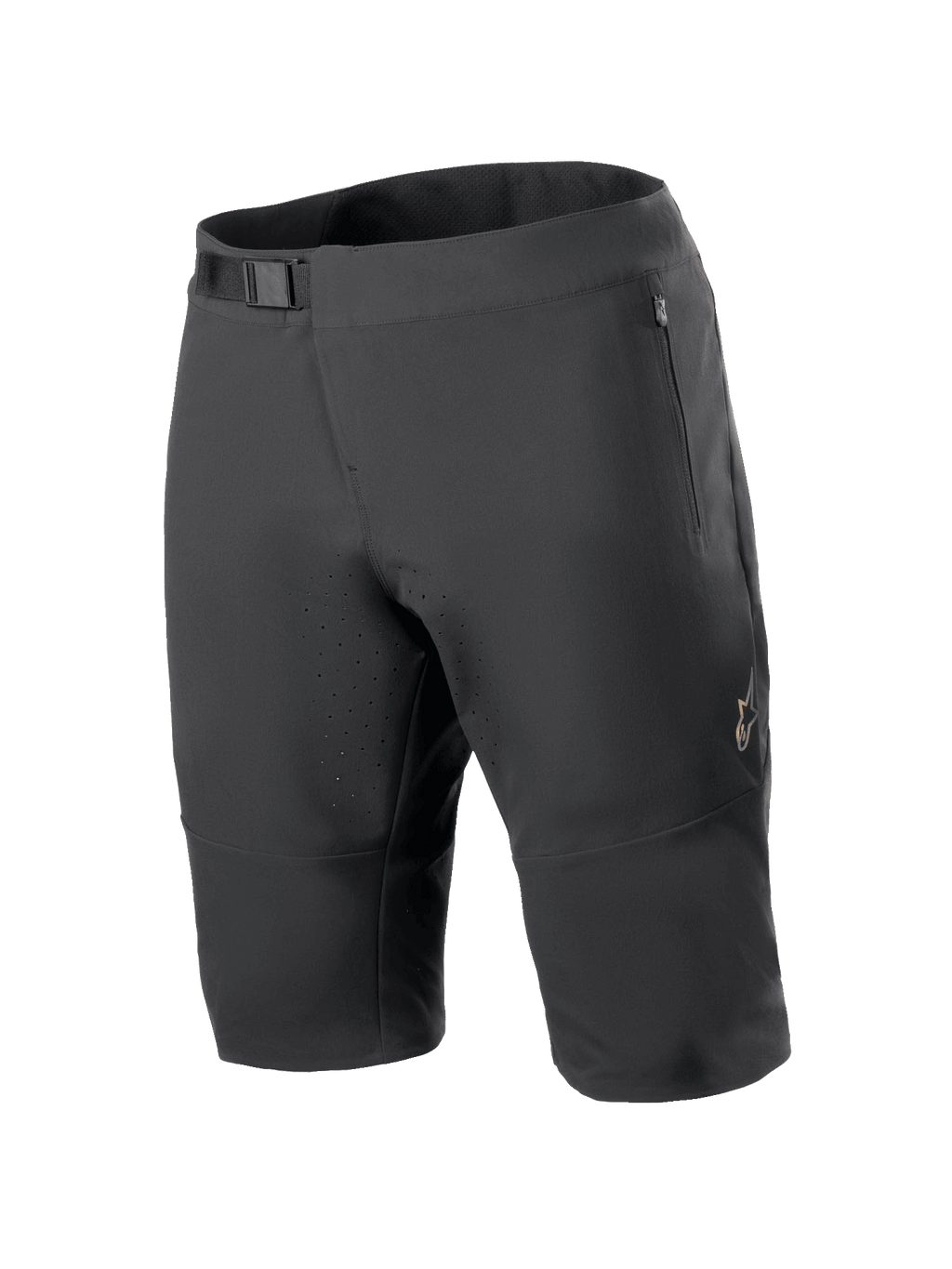 Alpinestars A-Aria Elite shorts, mountainbike shorts, sort, med magnetisk spændelukning i taljen, lynlåslommer, laserskårne ventilationshuller og 4-vejs strækmateriale til terrænkørsel