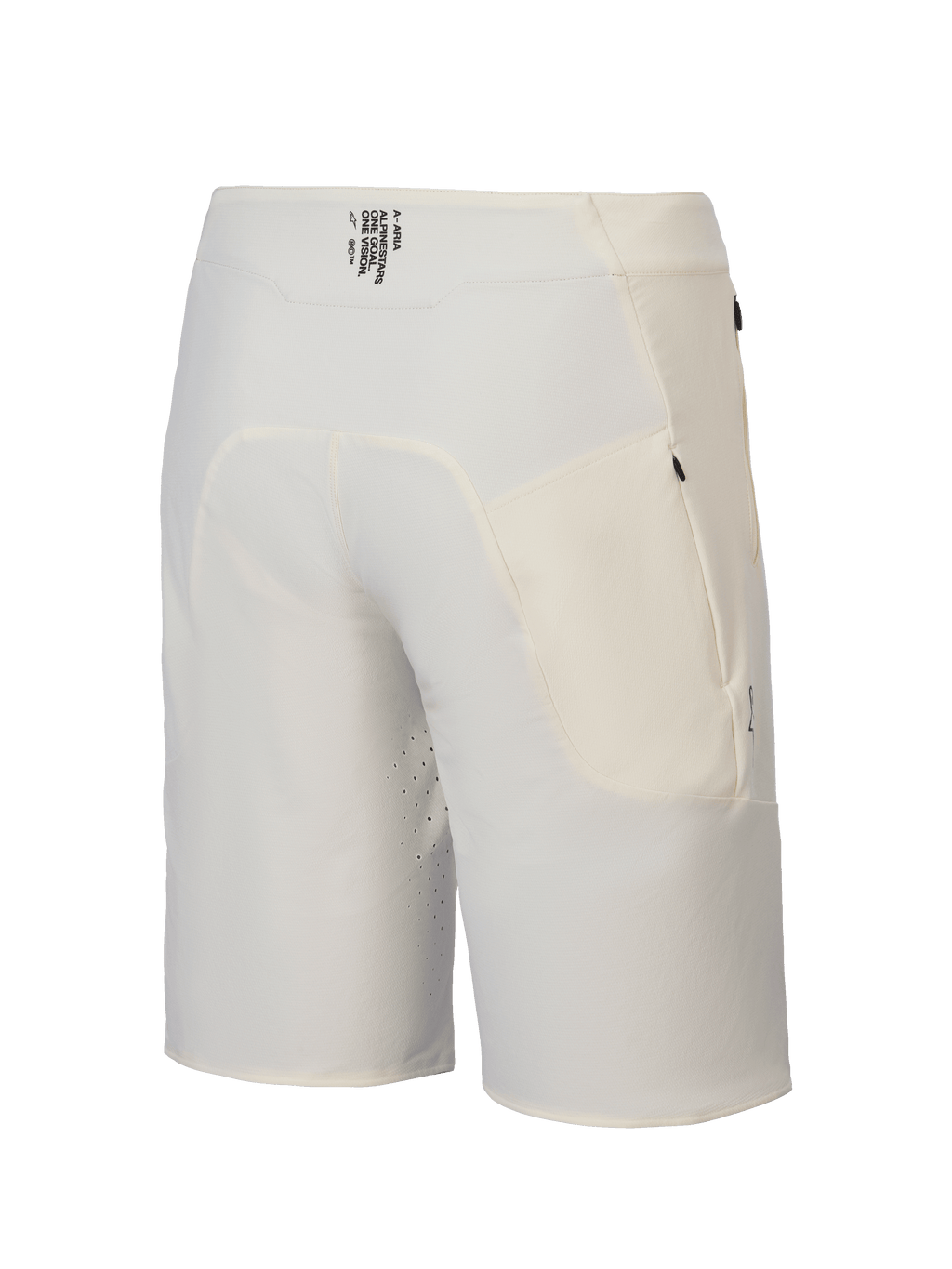 Alpinestars A-Aria Elite Shorts, men's mountain bike trail riding shorts in ecru, back view showing wicking waistband with branding and zippered pockets