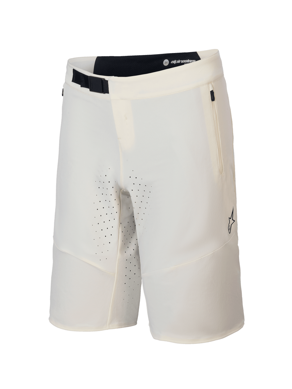 Alpinestars A-Aria Elite Shorts, Mountain Bike Cycling Shorts, Ecru, with 4-way stretch recycled fabric and magnetic buckle closure