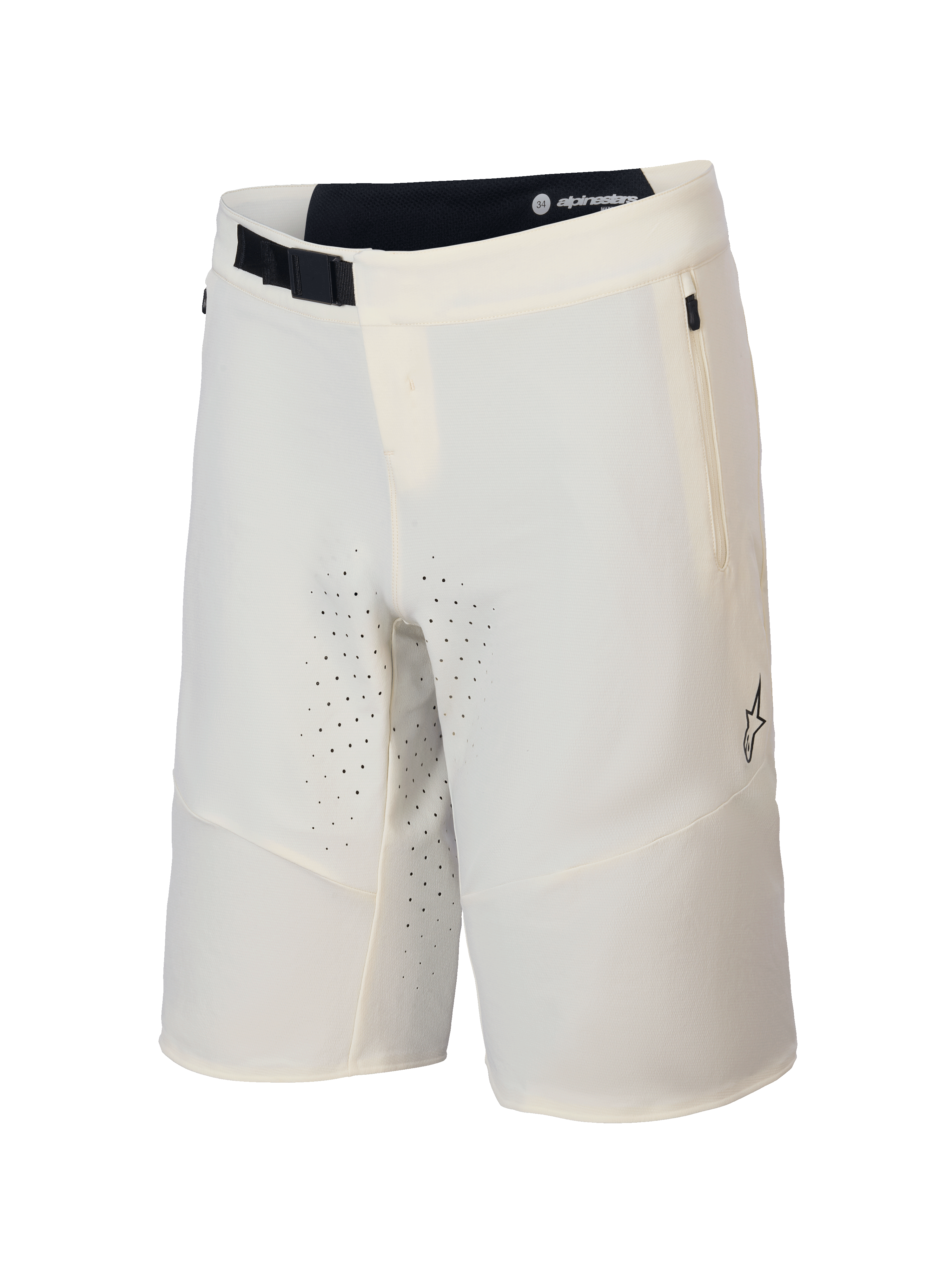 Alpinestars A-Aria Elite Shorts, Mountain Bike Cycling Shorts, Ecru, with 4-way stretch recycled fabric and magnetic buckle closure