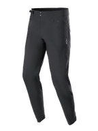 Alpinestars A-Dura bukser, mountainbike-cykelbukser, sort, med dobbelt tryklåslukning i taljen, sidejusteringer, lynlåslommer med mesh-for og et hvidt Astars-logo på låret, designet til holdbarhed i terrænet.