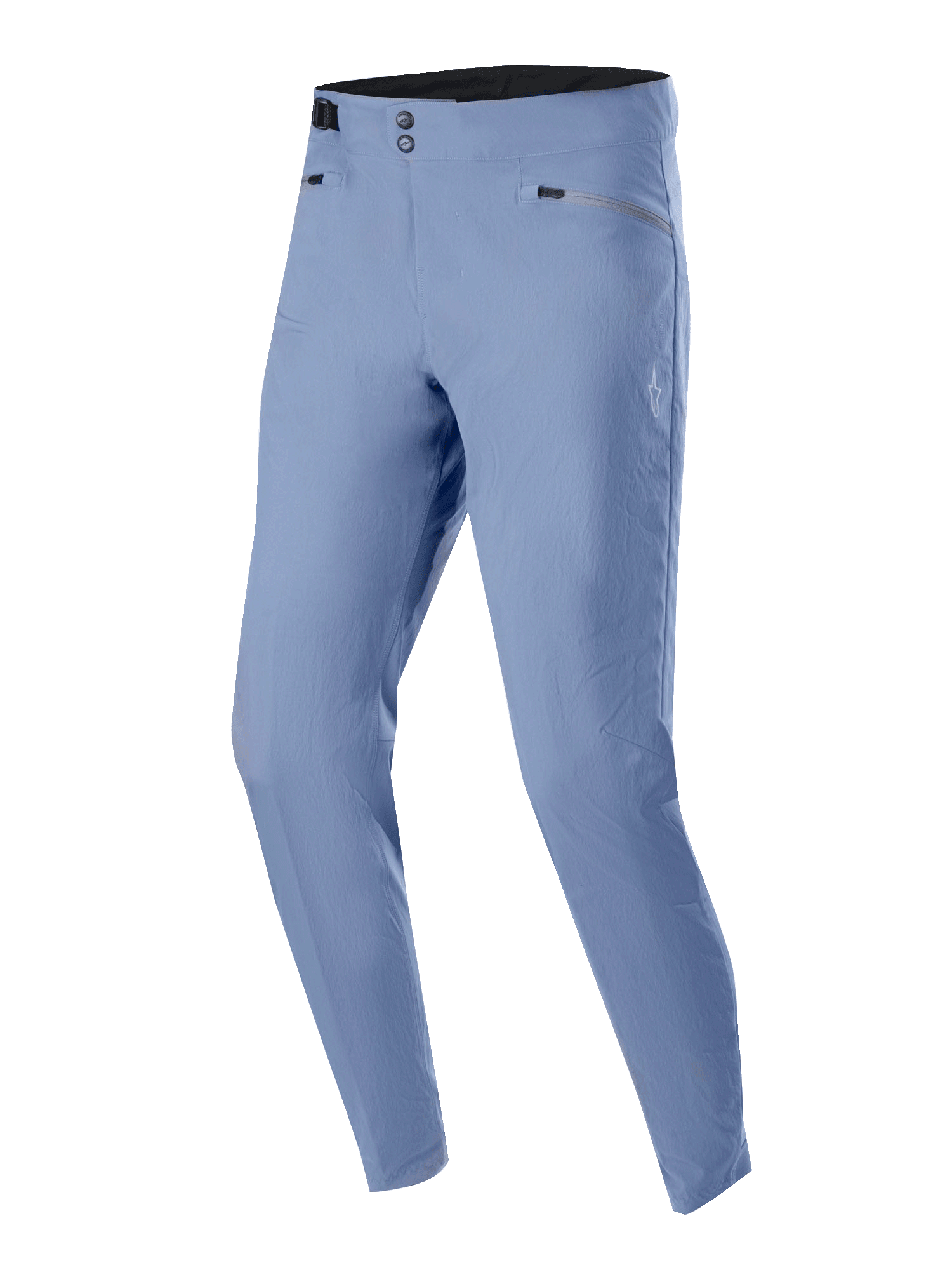 Alpinestars A-Dura bukser, MTB cykelbukser, Infinity Blue, med dobbelt snap-lukning i taljen og lynlåslommer, letvægts 2-vejs strækstof, almindelig pasform til off-road performance.