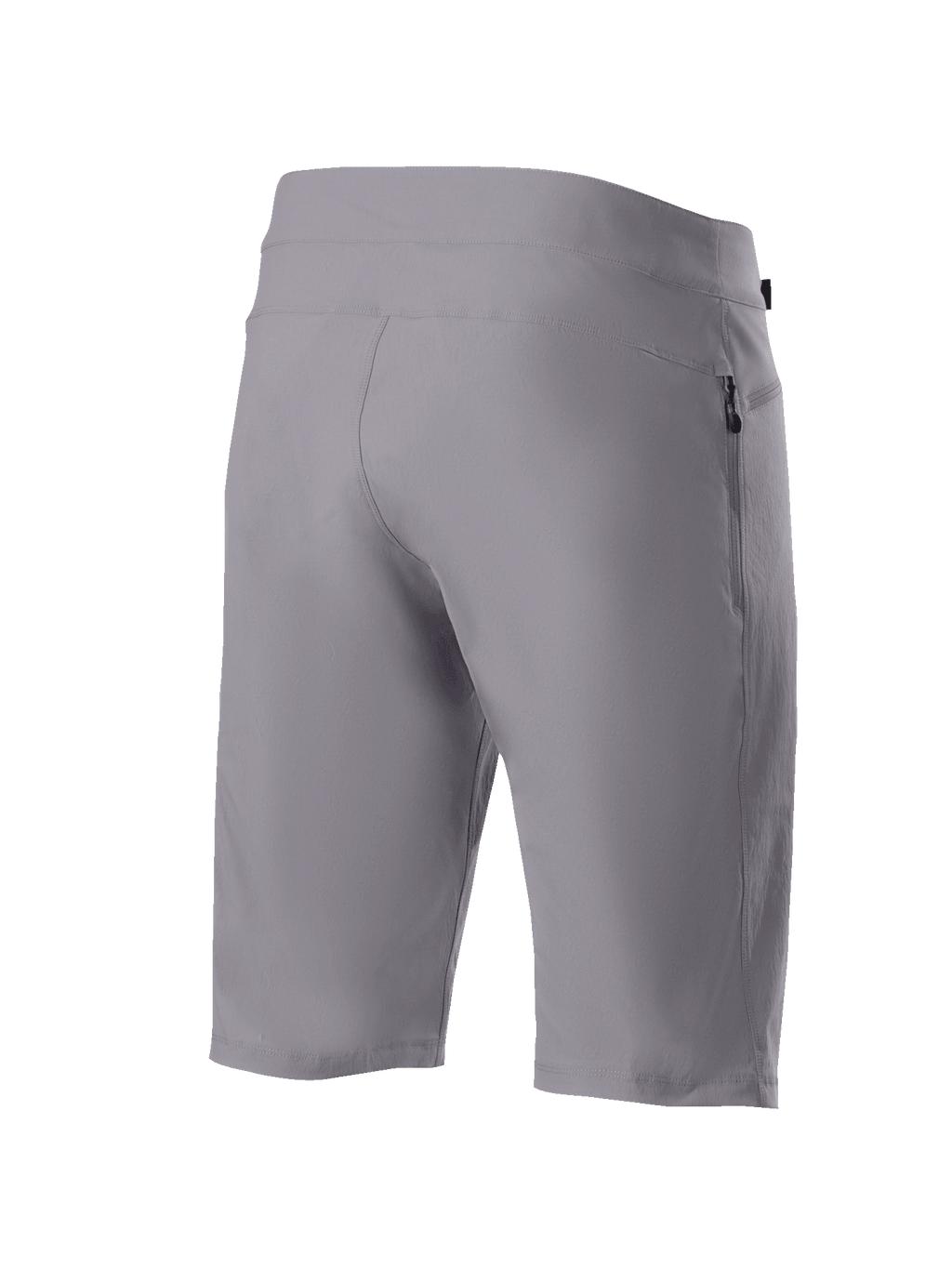 Alpinestars A-Dura Shorts, mountainbike-shorts, mørkegrå, trekvart profil bagfra viser holdbart 2-vejs strækstof og lynlåslomme på siden, teknisk cykeltøj