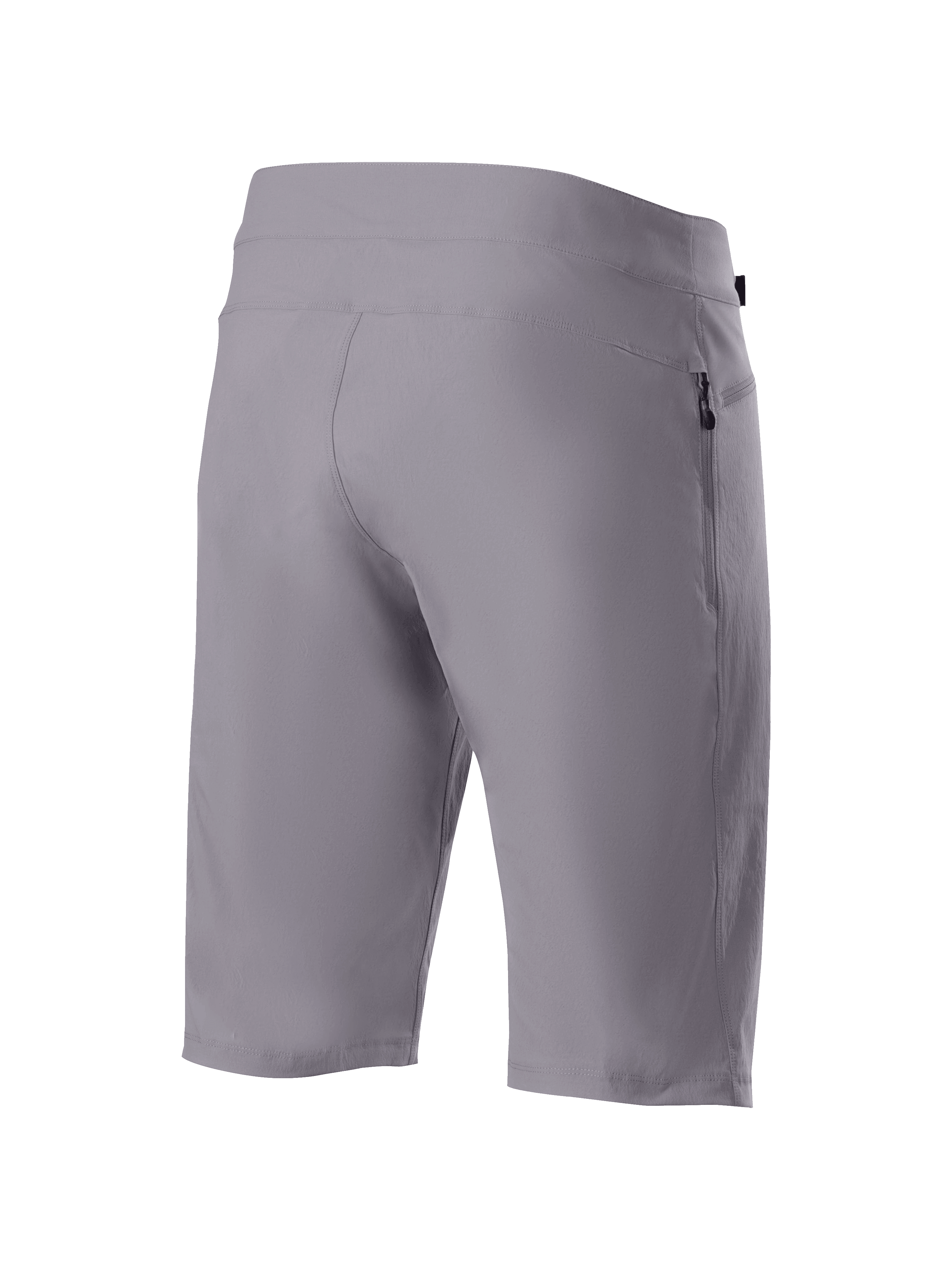 Alpinestars A-Dura Liner Shorts, Dark Gray mountain bike shorts, rear view featuring durable 2-way stretch textile and a vertical zippered side pocket, functional MTB cycling apparel.