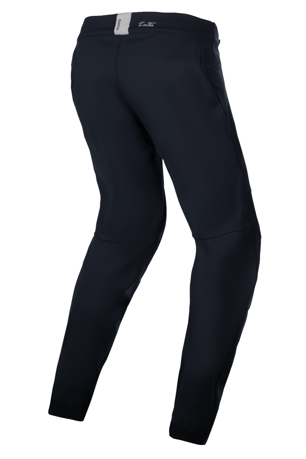 Alpinestars Stella A-Dura termobukser, MTB-bukser til damer, sort, teknisk udstyr til kørsel i koldt vejr, trekvartvisning bagfra der fremhæver den forformede ergonomiske pasform og taljebåndet bagpå med ASTARS-branding.