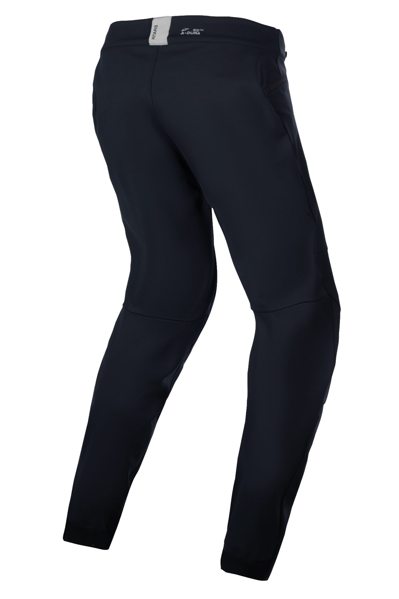 Alpinestars Stella A-Dura termobukser, MTB-bukser til damer, sort, teknisk udstyr til kørsel i koldt vejr, trekvartvisning bagfra der fremhæver den forformede ergonomiske pasform og taljebåndet bagpå med ASTARS-branding.