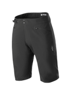Alpinestars Stella A-Dura Liner Shorts, Women's Black Mountain Bike Shorts, knee-length featuring double snap closure and side cinch adjuster, zippered pockets and white star logo on the leg, durable 2-way stretch fabric for MTB riding
