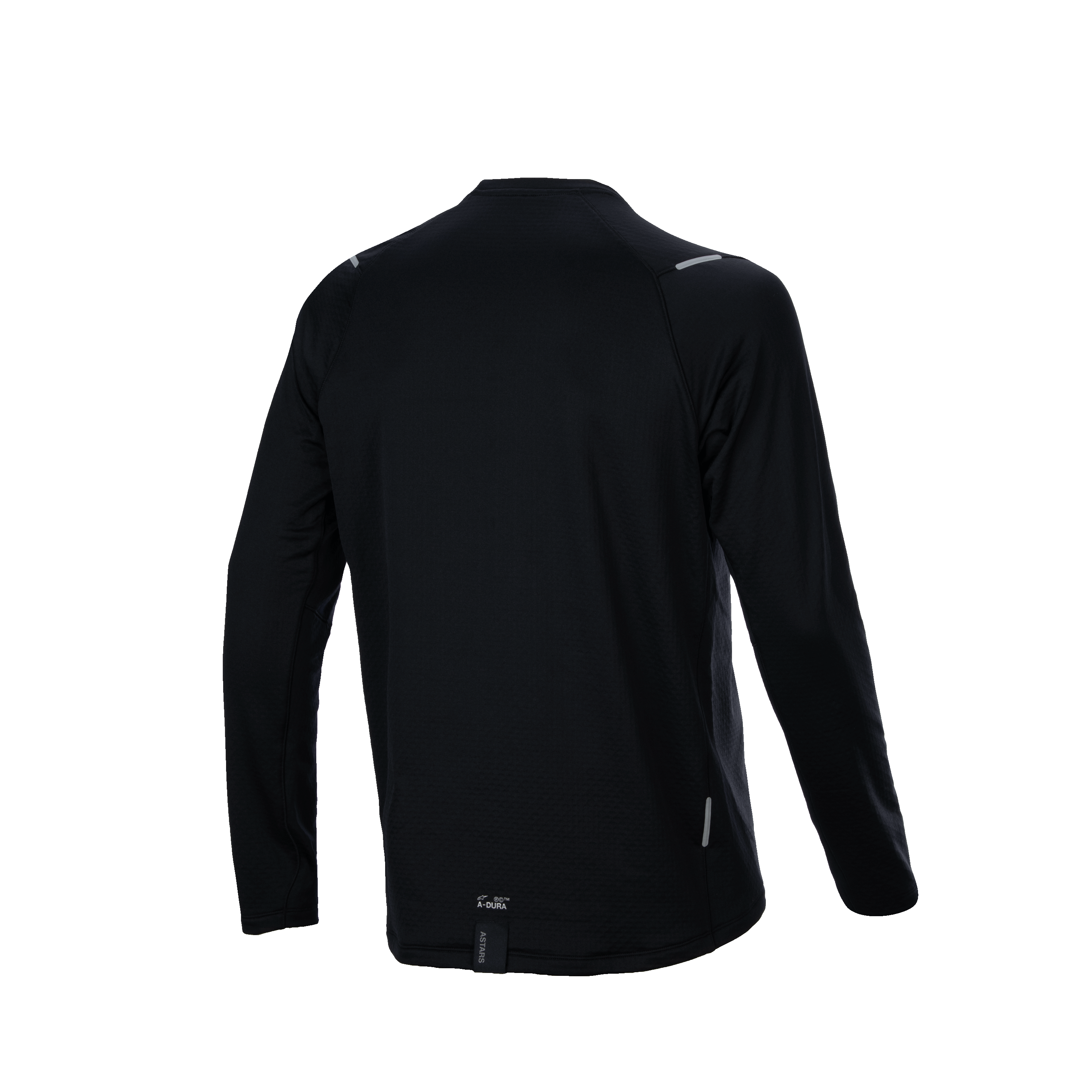 Alpinestars A-Dura termotrøje, set bagfra, sort, langærmet mountainbike-trøje, forlænget drop tail, tekstureret isoleret stof, diskret A-Dura branding, reflekterende detaljer