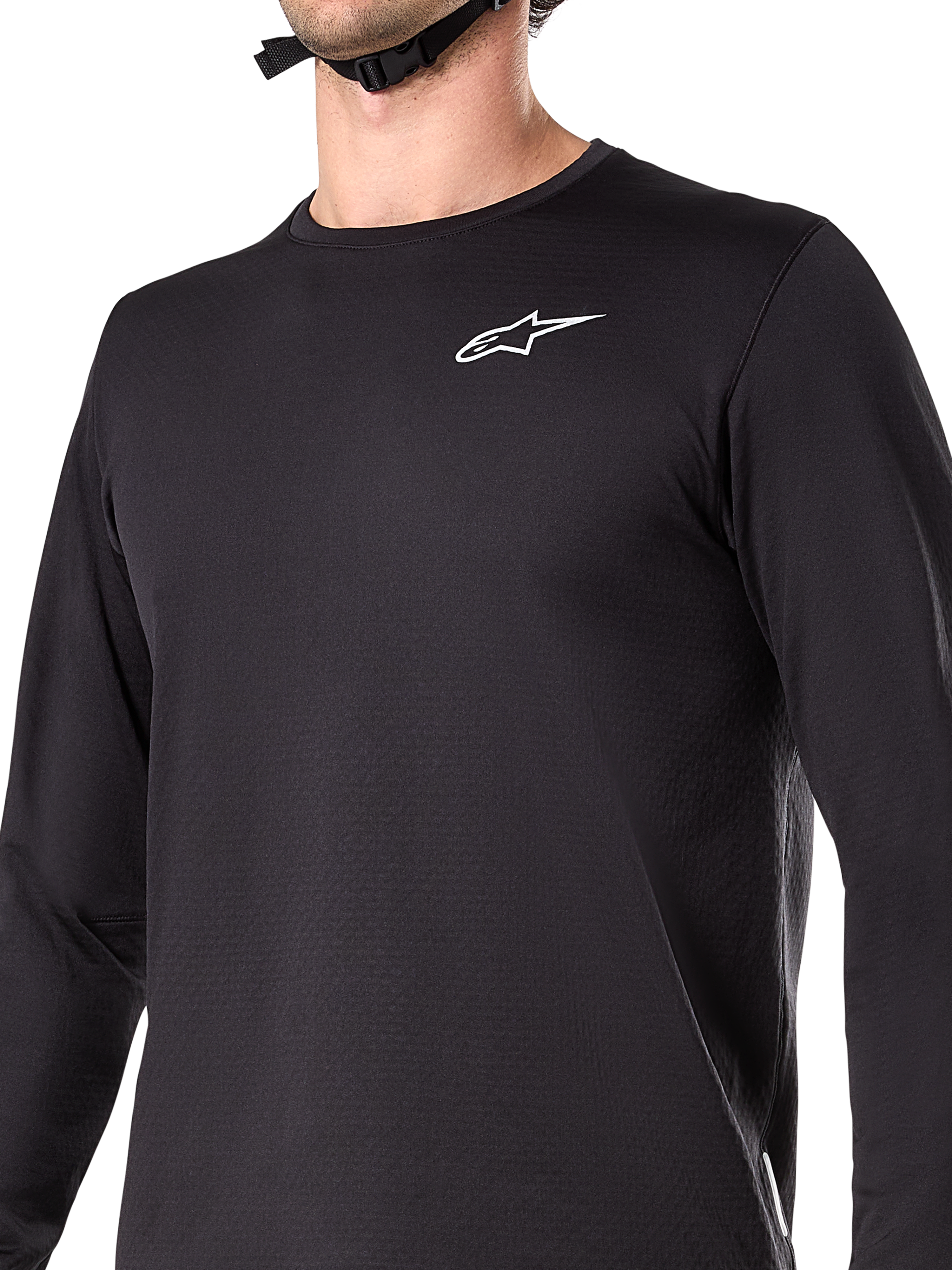 Alpinestars A-Dura Thermal Jersey, langærmet cykeltrøje, sort, med hvidt logo på brystet, isoleret fleece-foret materiale, forlænget bagstykke, designet til mountainbike i koldt vejr