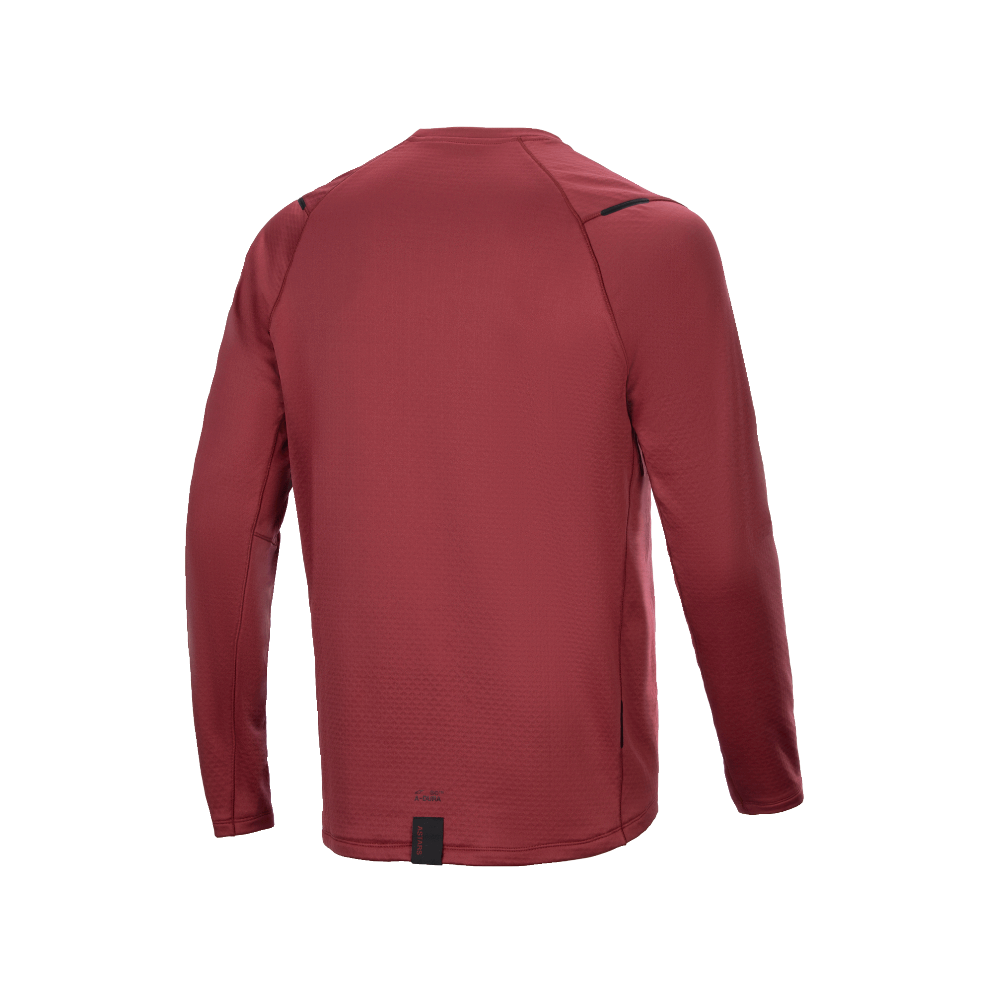Alpinestars A-Dura Thermal Jersey, langærmet cykeltrøje, burgundy, set bagfra med forlænget rygstykke for dækning, tekstureret isolerende termostof, minimalistisk branding ved sømmen