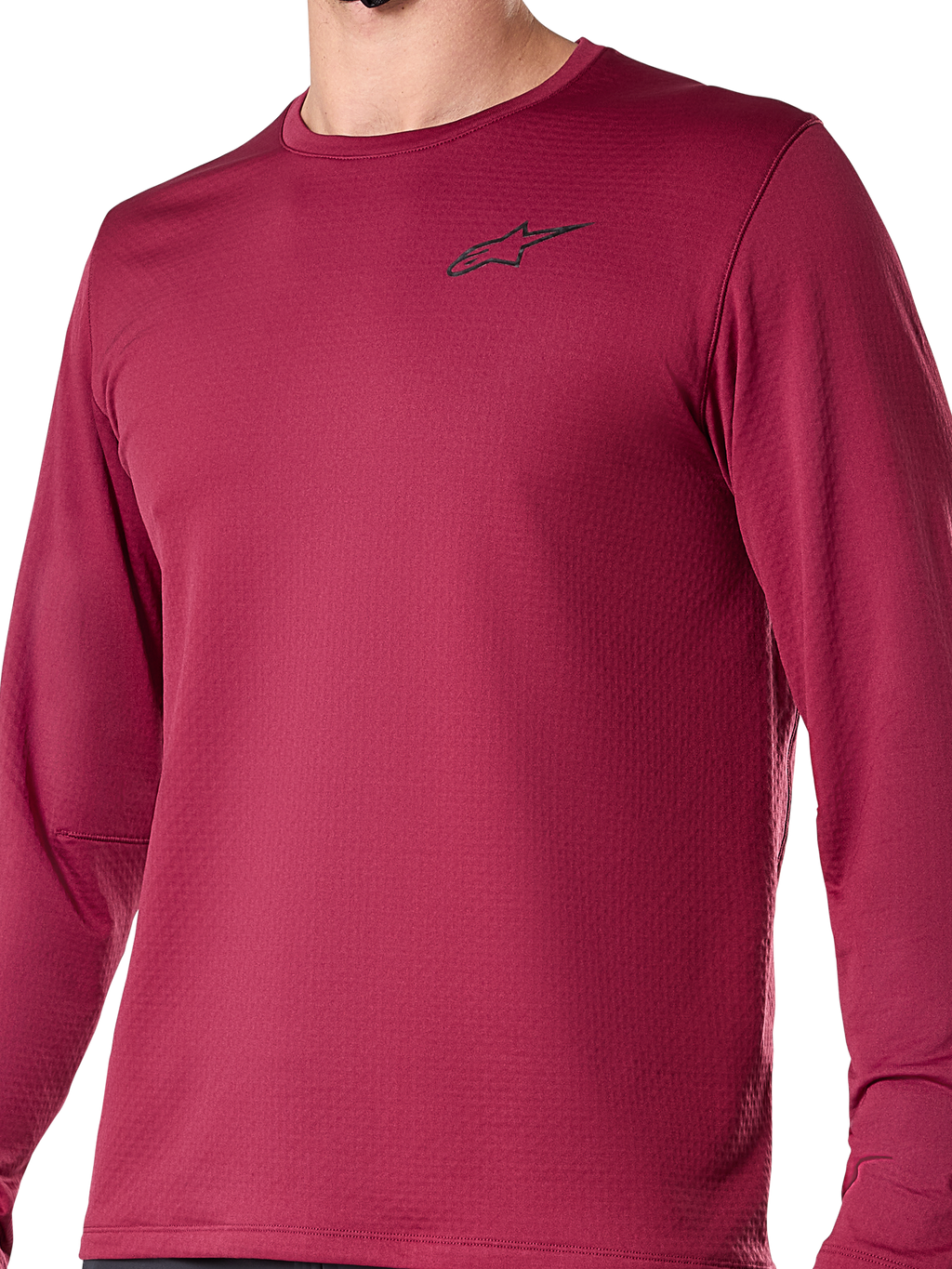 Alpinestars A-Dura Thermal trøje, langærmet cykeltrøje, burgundy, lille sort logo på brystet, tekstureret termostof, regular fit til mountainbiking