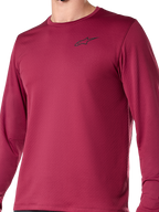 Alpinestars A-Dura Thermal trøje, langærmet cykeltrøje, burgundy, lille sort logo på brystet, tekstureret termostof, regular fit til mountainbiking