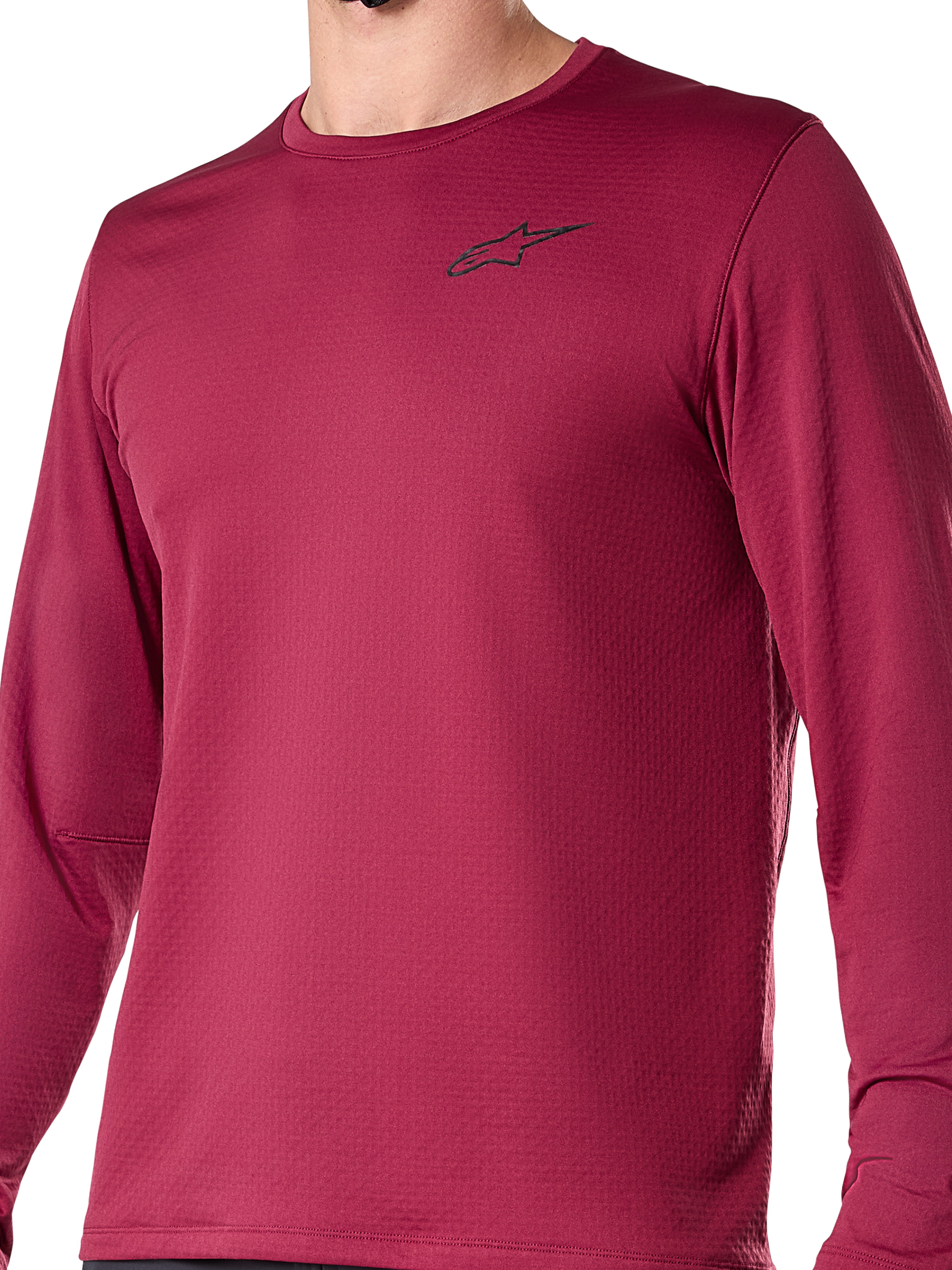 Alpinestars A-Dura Thermal trøje, langærmet cykeltrøje, burgundy, lille sort logo på brystet, tekstureret termostof, regular fit til mountainbiking