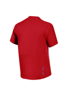 Rød A-Dura Ride kortærmet jersey set bagfra, åndbart jacquard-stof og lille blåt Alpinestars-logo på ryggen.