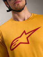 Orange Alpinestars A-Dura Ride trøje med rødt Astars-logo på brystet, letvægts MTB-beklædning med korte ærmer.