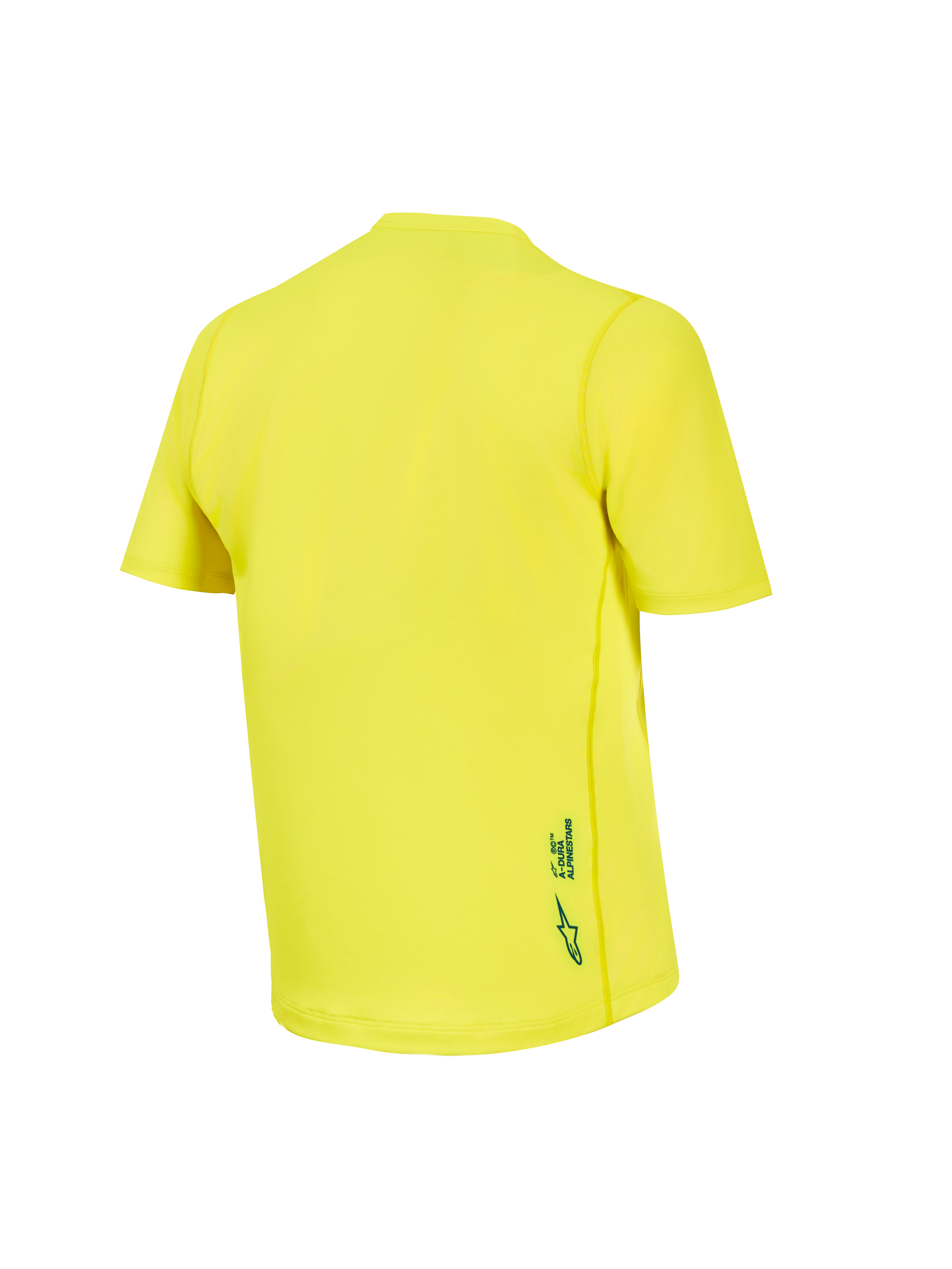 Yellow Fluo A-Dura Ride kortærmet trøje set bagfra, åndbar jacquard polyesterblanding med logodetalje, MTB-trøje.