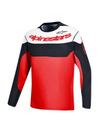 Rød A-Dura Race langærmet trøje med Alpinestars-logo og sort/hvid farveblokering til MTB.