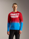 A-Dura ASTARS 2.0 langærmet jersey, rød og blå farveovergang med hvidt brystlogo, mountainbike-performance-tøj.