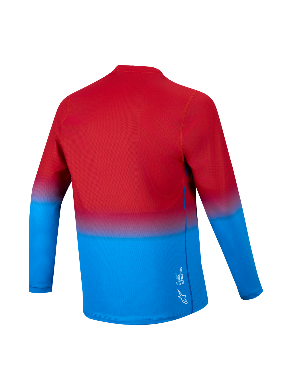 A-Dura ASTARS 2.0 langærmet jersey i rød og blå gradient, set bagfra med drop tail og performance-stof.