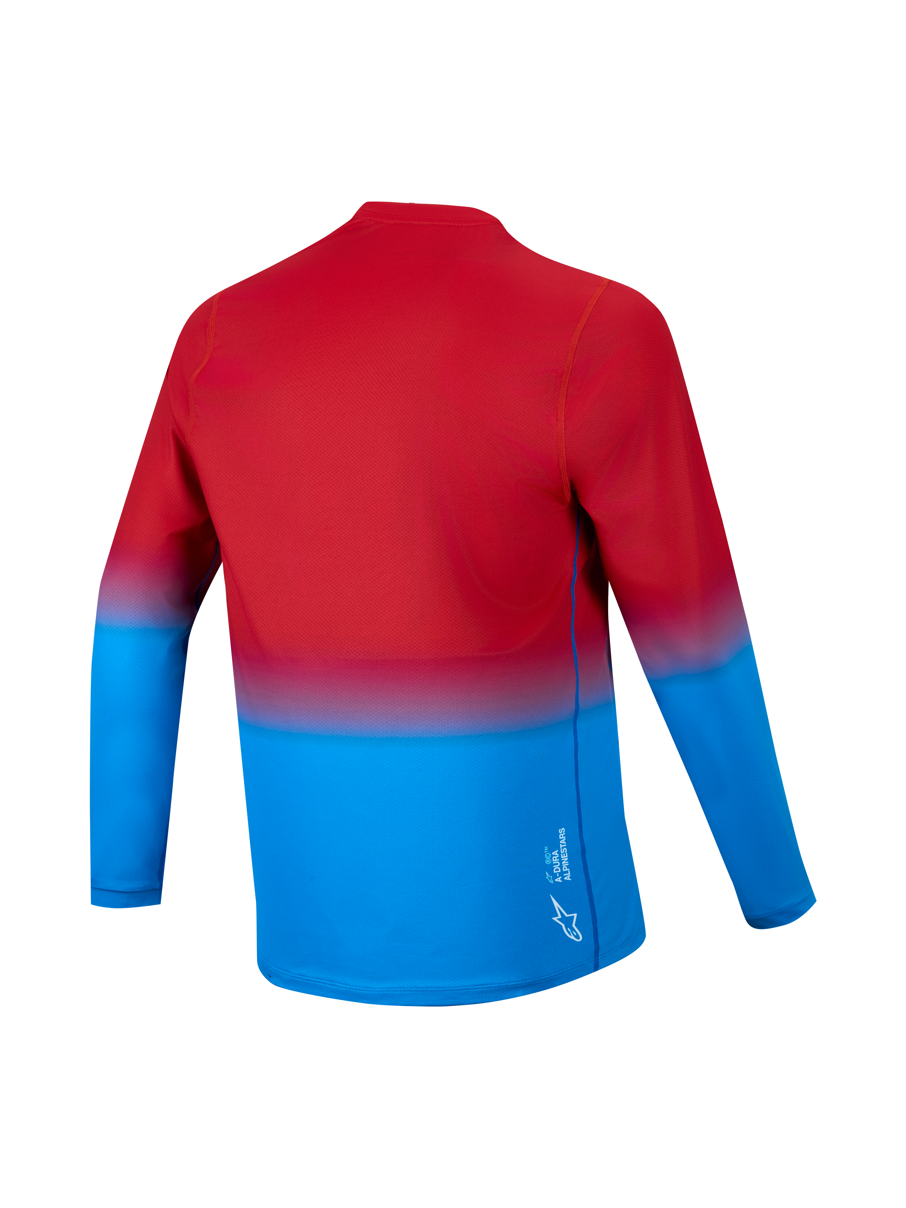 A-Dura ASTARS 2.0 langærmet jersey i rød og blå gradient, set bagfra med drop tail og performance-stof.