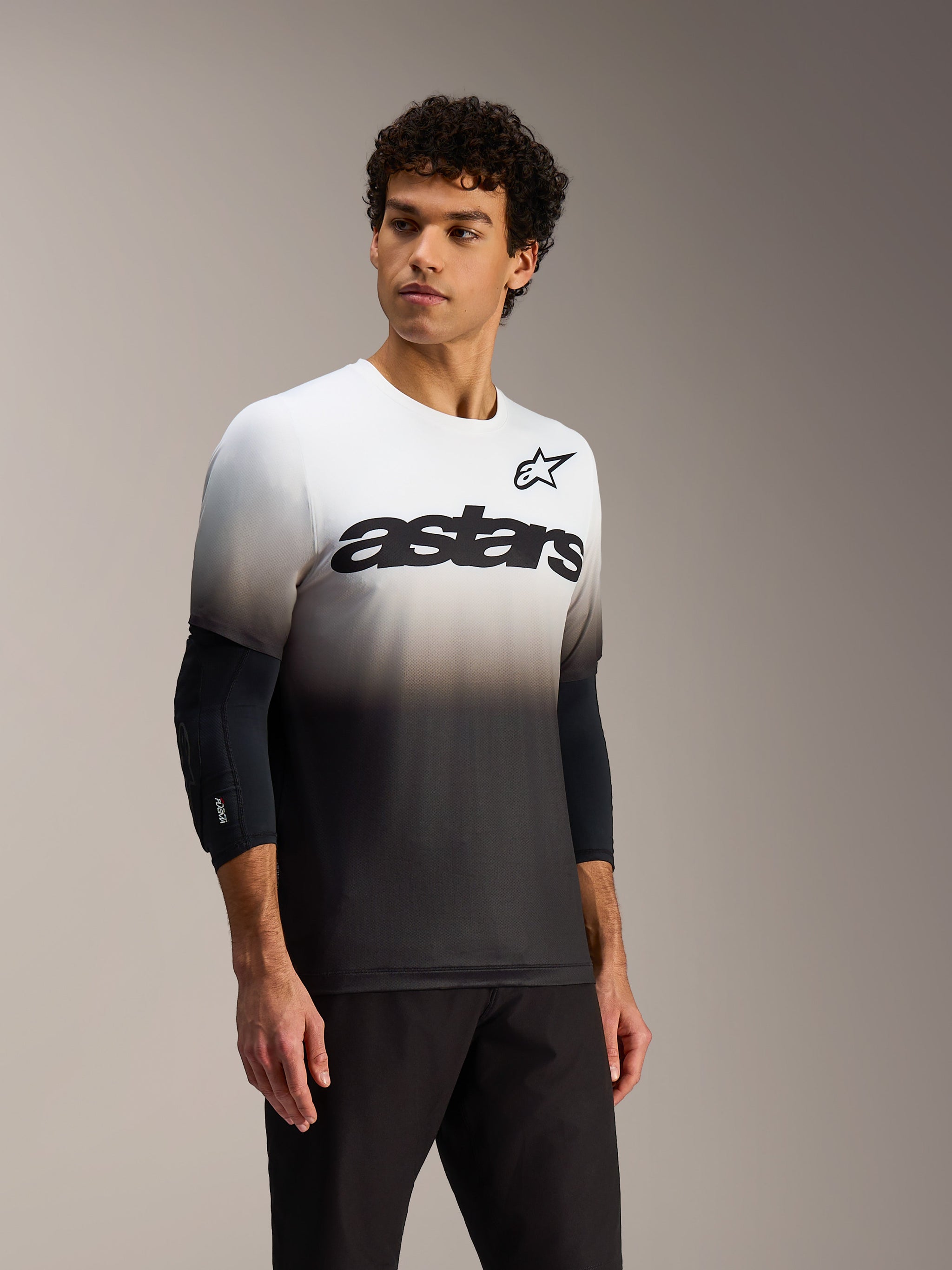 White and black gradient A-Dura ASTARS Jersey 2.0, short sleeve MTB top with bold wordmark on the chest.
