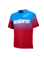 Alpinestars A-Dura ASTARS 2.0 kortærmet MTB-jersey i rød og blå gradient med markant hvid brystgrafik.