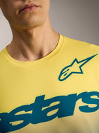 A-Dura ASTARS Jersey 2.0 i neongul med blågrøn Alpinestars-grafik, åndbar kortærmet MTB-trøje til mountainbike.